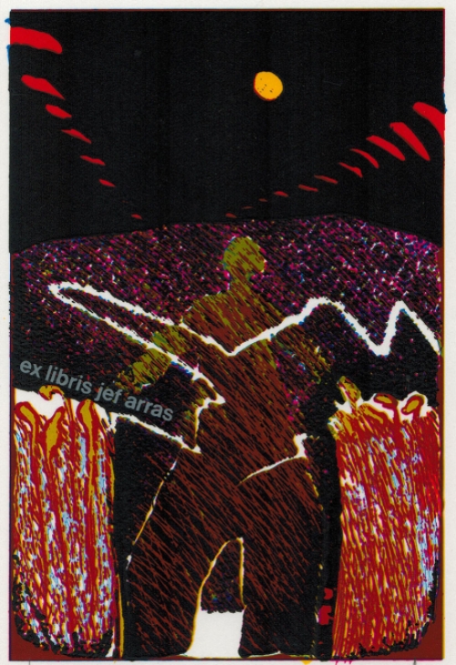 Alain Hautekiet met een ex libris uit 1983