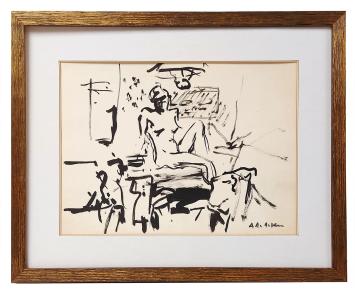 Gesigneerde tekening van de Belgische kunstenaar Albert De Deken