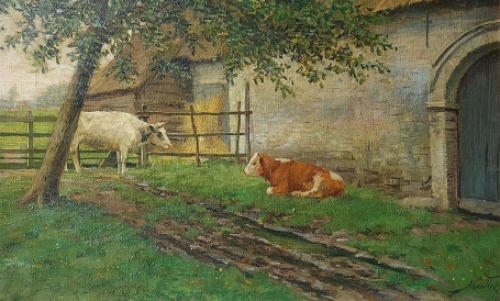 De Belgische kunstschilder Albert Caullet  met een potloodtekening