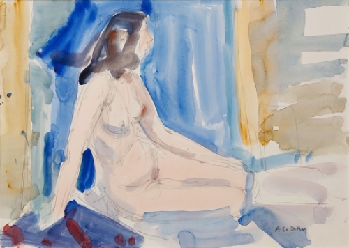 Aquarel van Albert De Deken, een naakte vrouw