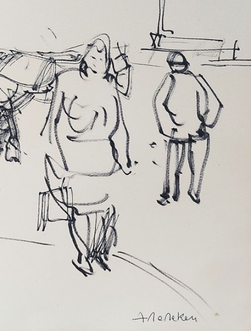 Paard en kar met dame en heer