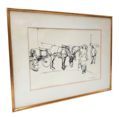 Paard en kar met dame en heer