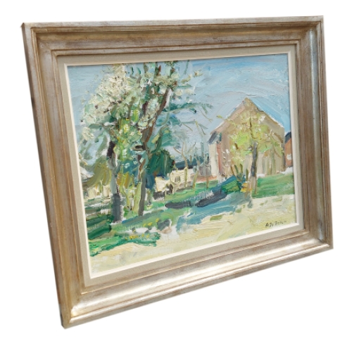 Landschapje van een boerderij met boompjes