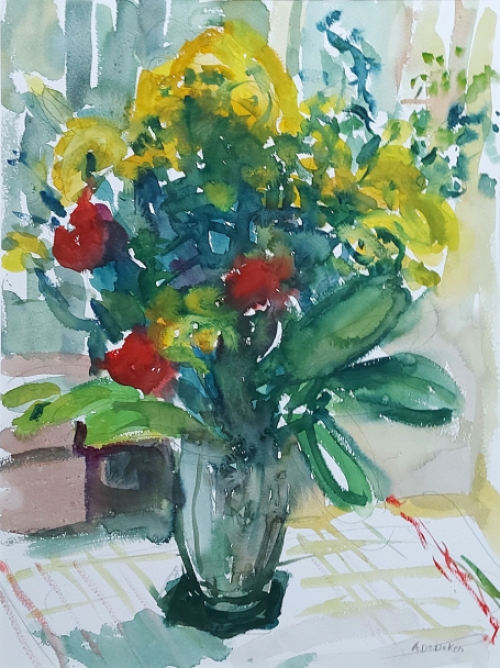 Aquarel van Albert De Deken, een stilleven