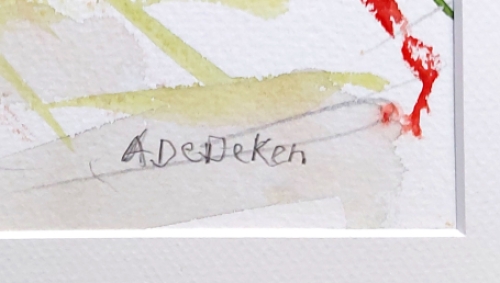 Aquarel Stilleven met bloemen op tafel