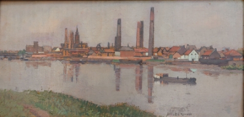 Kunstschilder Albert de Roover met een abstract werk