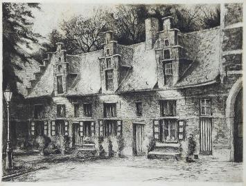 Albert De Vree met een ets van kasteel te Wilrijk