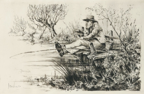 Albert De Vree met een ets uit 1980