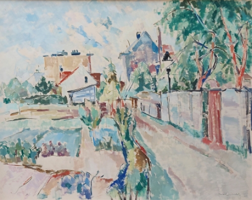 Ernest Albert met een schilderij op papier