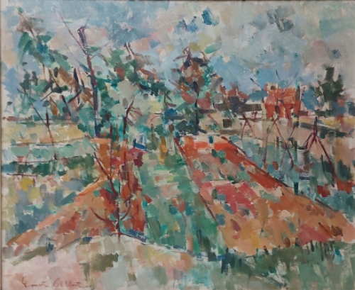 Belgian artist Ernest Albert with a painting