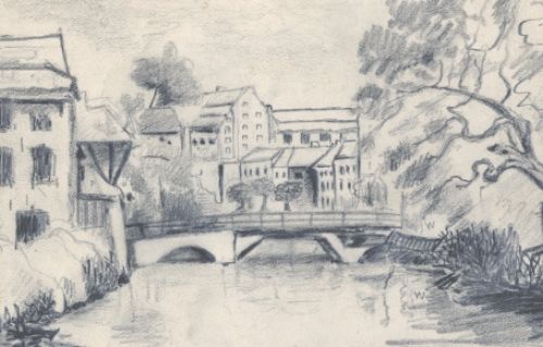 Belgian artist Ernest Albert Drawing in pencil