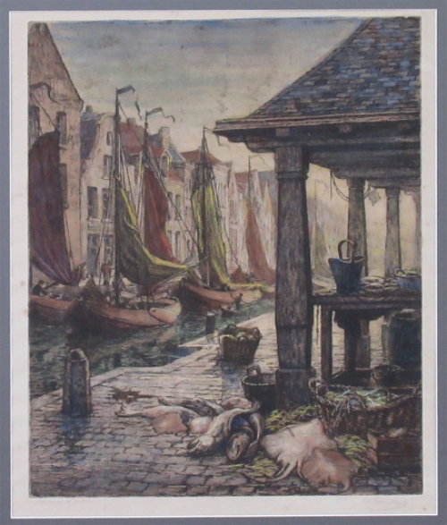 Ets van Belgische kunstschilder en etser Albert Geudens