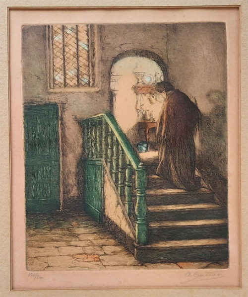 Ets van Belgische kunstschilder en etser A. Geudens