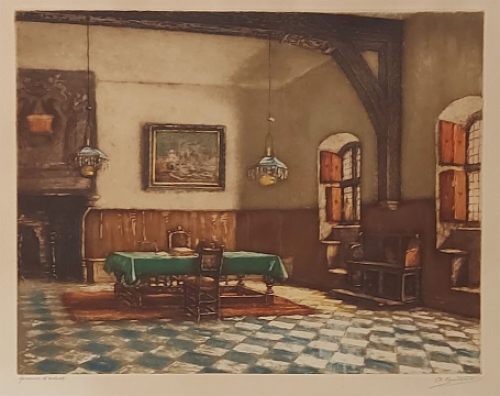 Ets van Belgische kunstschilder en etser Albert Geudens
