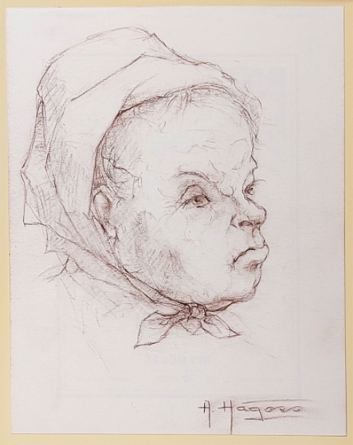 Albert Hagers met een tekening