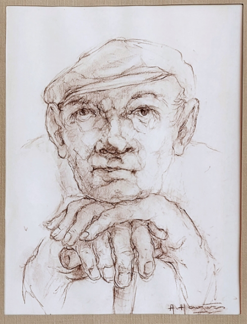 Albert Hagers met een tekening