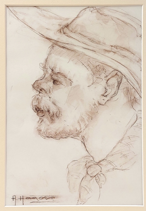 Albert Hagers met een tekening