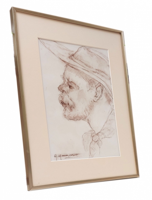 Pasteltekening, Man met hoedje