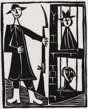 Linocut uit Le poète assassiné, Voyage