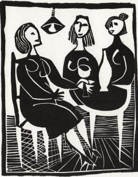 Linocut uit Le poète assassiné; Gestation