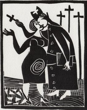 Linocut uit Le poète assassiné, Papauté 