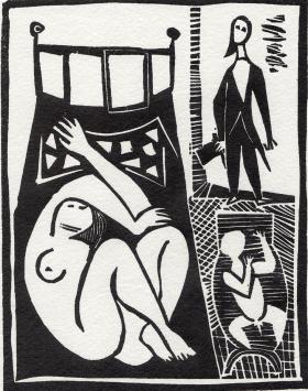 Linocut uit Le poète assassiné; Accouchement 
