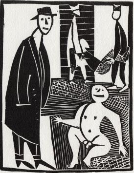 Linocut uit Le poète assassiné; Mammon