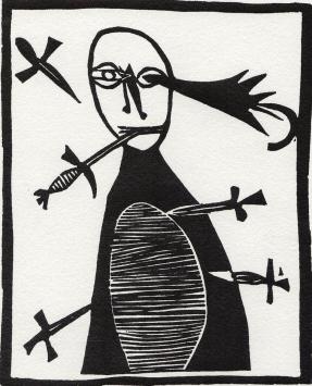 Linocut uit Le poète assassiné