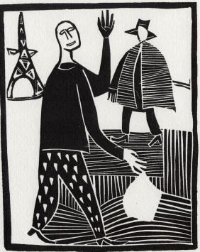Linocut uit Le poète assassiné, Rencontres