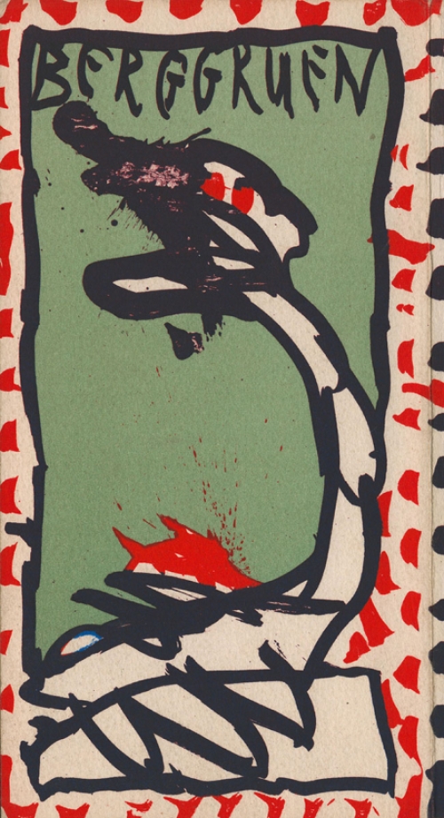 Pierre Alechinsky met een kunstwerkje