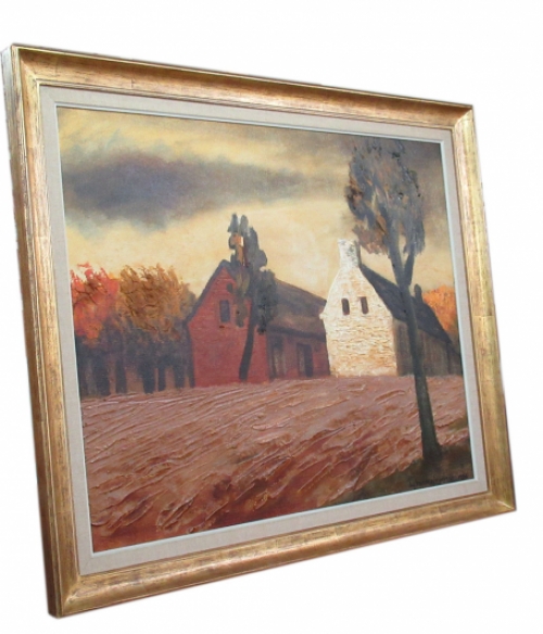 Alfons van Meirvenne met een olieverfschilderij