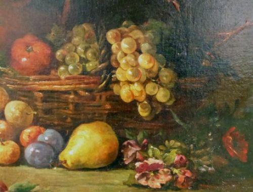 Stilleven Fruit en bloemen 1892