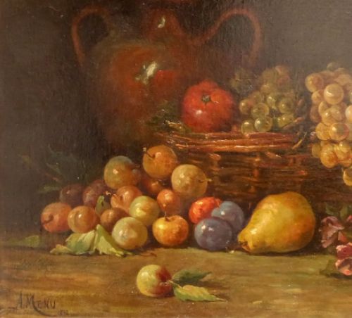 Stilleven Fruit en bloemen 1892