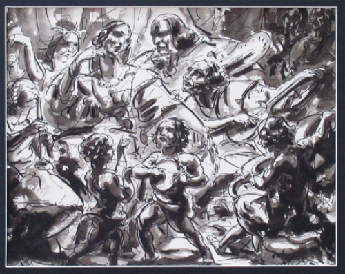 Inkttekening van de Mechelse kunstenaar Alfred Ost