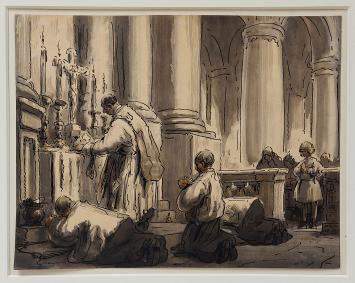 Priester en misdienaars, van de Mechelse kunstenaar Alfred Ost