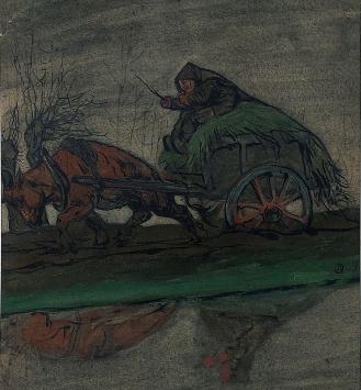 Kleine gouache van Alfred Ost, Mechelse kunstenaar