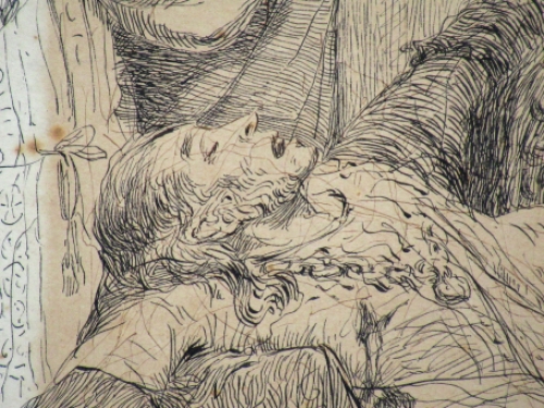 Pentekening binnenzicht Historische scene 1906