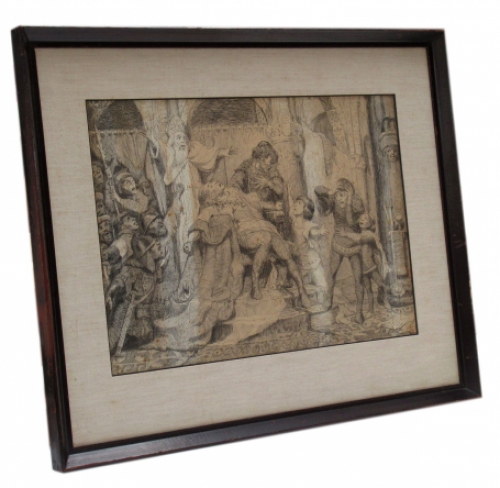 Pentekening binnenzicht Historische scene 1906