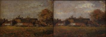 De oude hoeve in het landschap