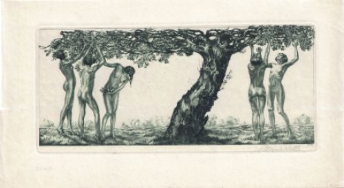 Weibliche Akte unter Apfelbaum