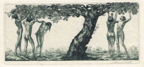 Weibliche Akte unter Apfelbaum