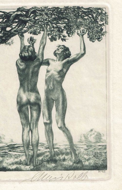 Weibliche Akte unter Apfelbaum