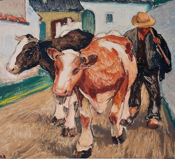 Alphonse Mora, kunstenaar, boer met koeien