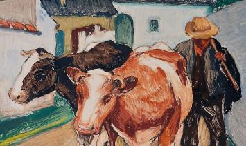 Koeien in de straat op wandel van Alphonse Mora