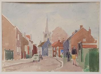 De Belgische kunstenaar A. Luyckx met waterverf schilderij