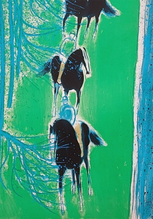 André Brasilier met een paardenlitho