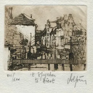 Een ets van Diest van de Belgische kunstenaar André Colpin