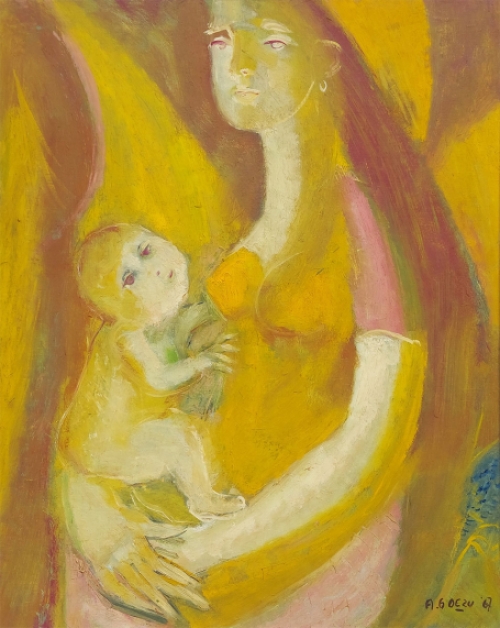 André Goezu met een schilderij uit 1967