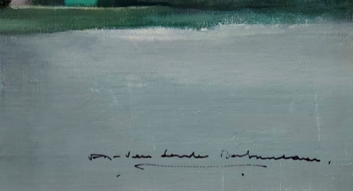 André van den Sande met een schilderij op doek