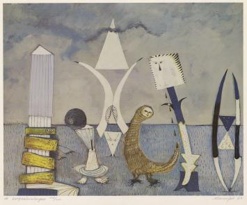 André Vereecken met een kunstwerk uit 1963